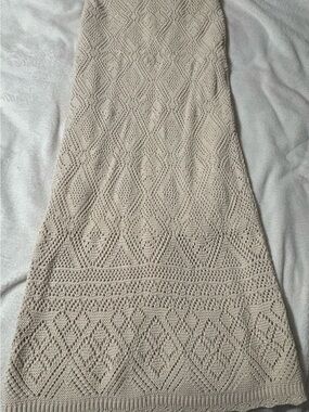 Neutral Crochet Midi Skirt in Beige